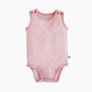 Pokka Kids Sleeveless Pink GOTS Certified organic cotton baby bodysuit designed for eczema