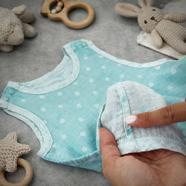 Pokka Kids French seam technology for eczema prone skin baby bodysuit inner lining in mint blue color