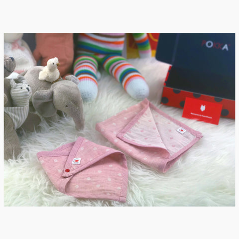 Pink 100 % GOTS certified organic cotton hanky and bandana bib baby gift set made in USA