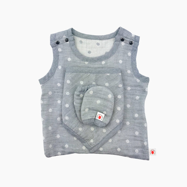 GOTS certified organic cotton baby gift includes bodysuit, bandana bib, and mittens for eczema in gray color