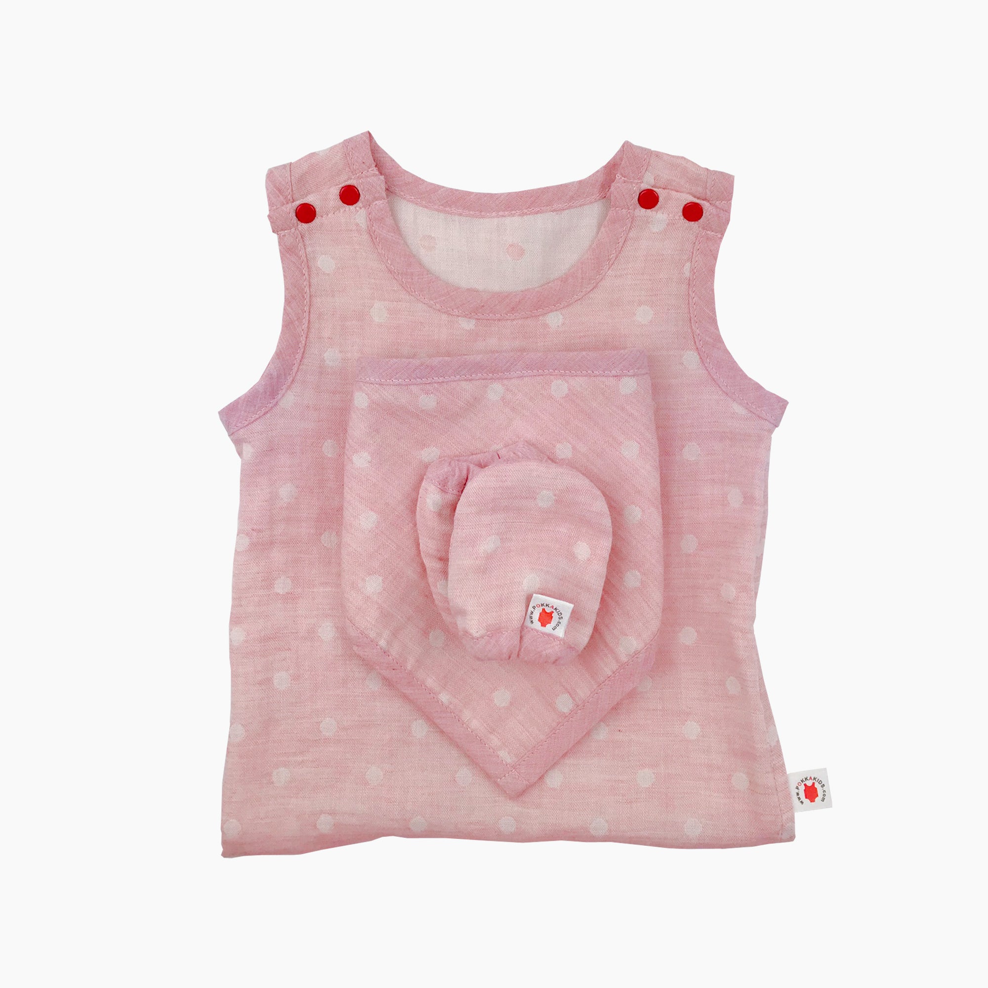 GOTS certified organic cotton baby gift includes bodysuit, bandana bib, and mittens for eczema in pink color