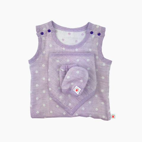 GOTS certified organic cotton baby gift includes bodysuit, bandana bib, and mittens for eczema in purple color