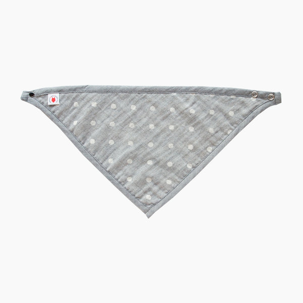 GOTS Certified organic cotton polka dot bandana bib with adjustable snaps in charcoal gray good for baby eczema in large size