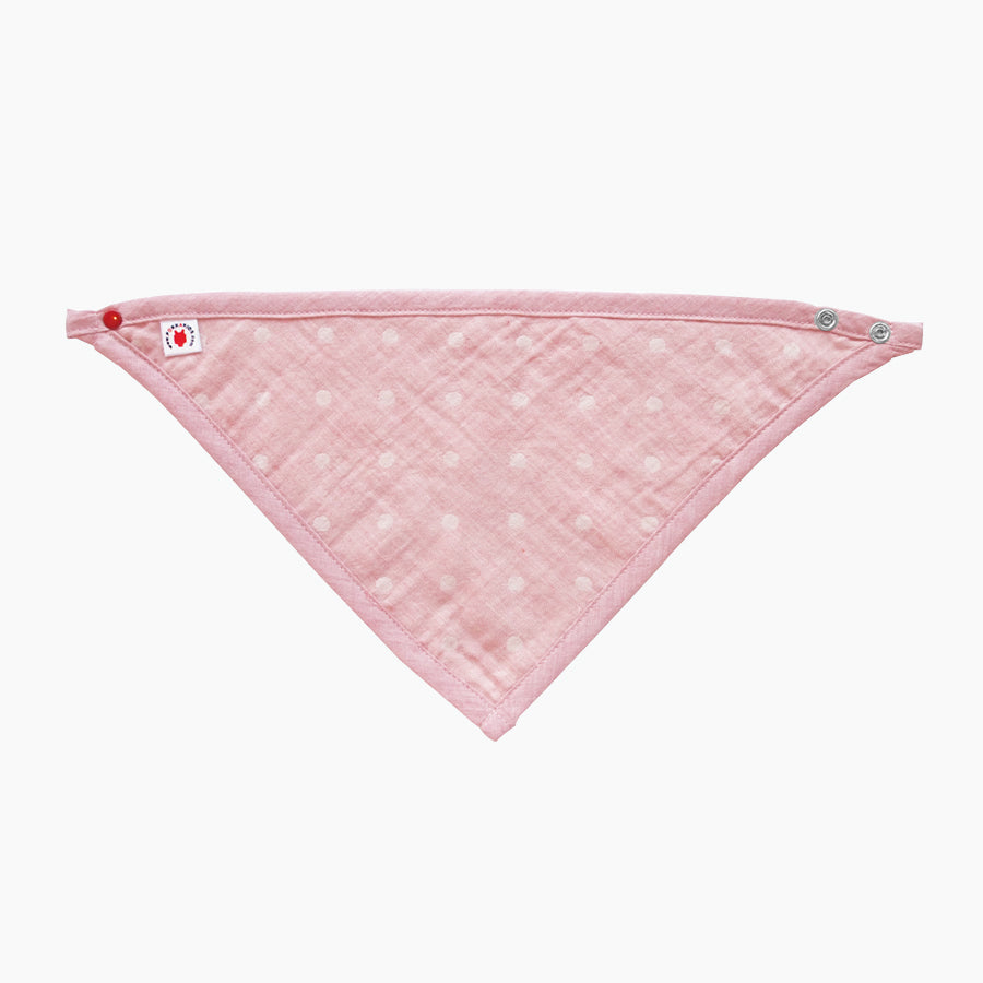 GOTS Certified organic cotton polka dot bandana bib with adjustable snaps in pink good for baby eczema in large size
