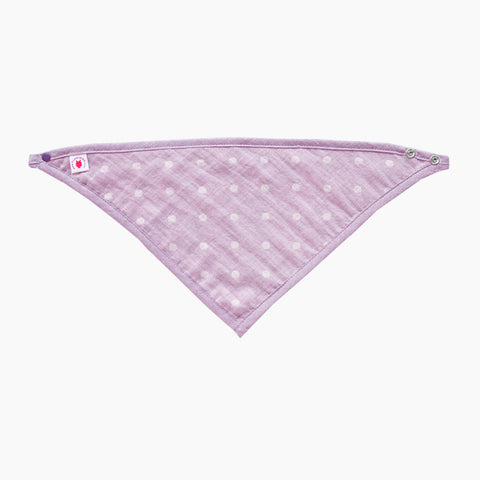 GOTS Certified organic cotton polka dot bandana bib with adjustable snaps in purple good for baby eczema in large size