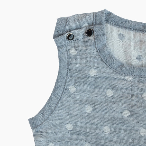 Extra large GOTS Certified organic cotton polka dot sleeveless bodysuit in gray color good for baby eczema