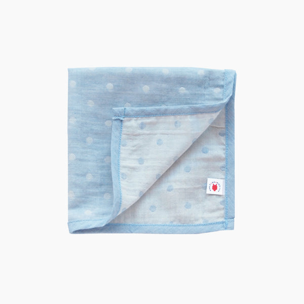 Pokka Kids blue GOTS certified organic cotton hanky for use as a wash cloth, burp cloth, bib, scarf or security blanket