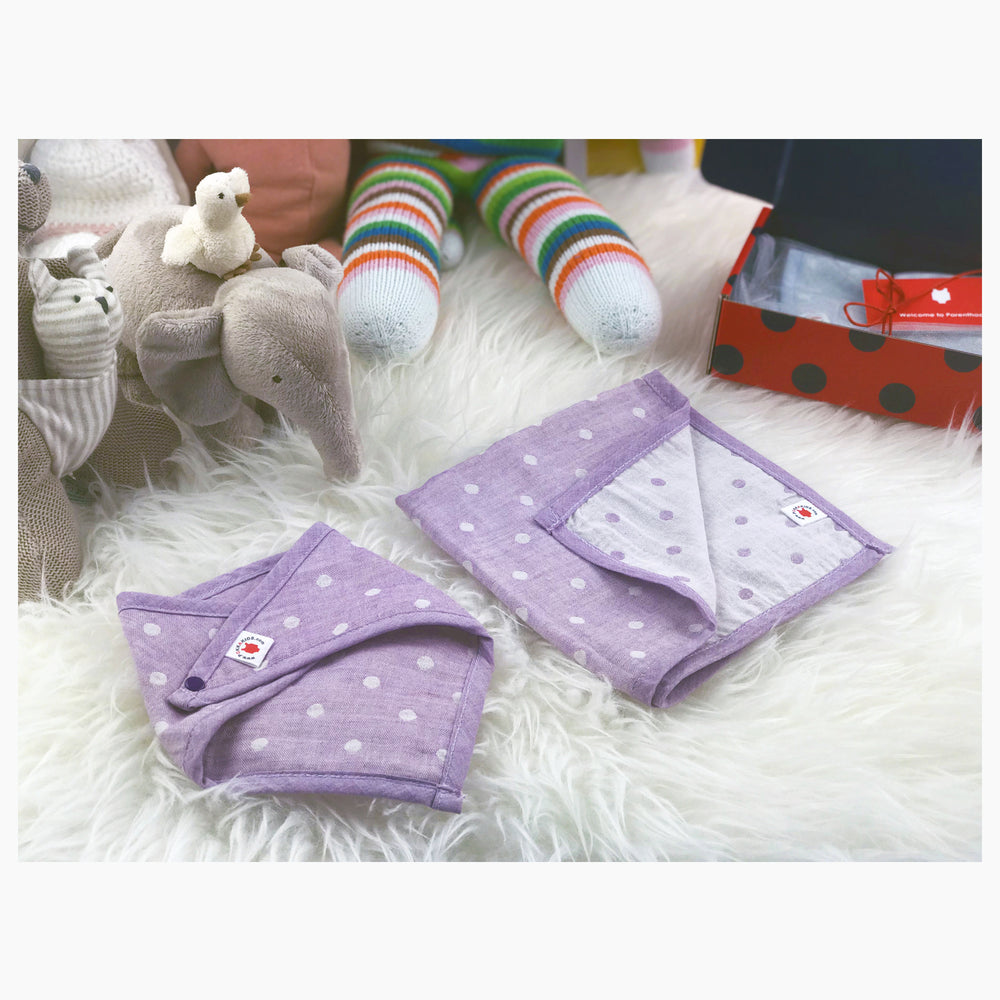 Purple 100 % GOTS certified organic cotton hanky and bandana bib baby gift set made in USA