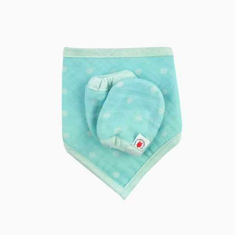 Mint 100 % GOTS certified organic cotton bandana bib and mittens baby gift set made in USA