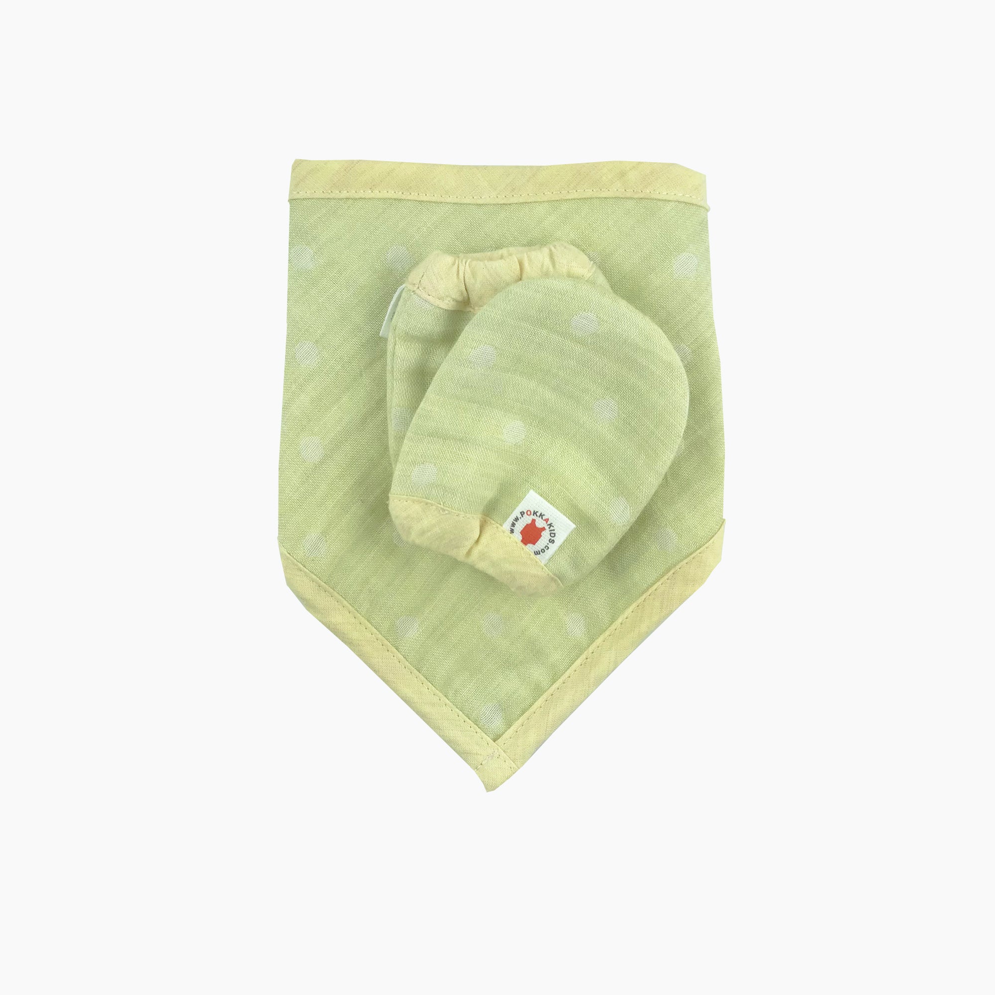 Lime 100 % GOTS certified organic cotton bandana bib and mittens baby gift set made in USA