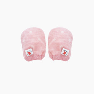 Reversible GOTS Certified organic cotton baby mittens in pink color made for eczema in USA