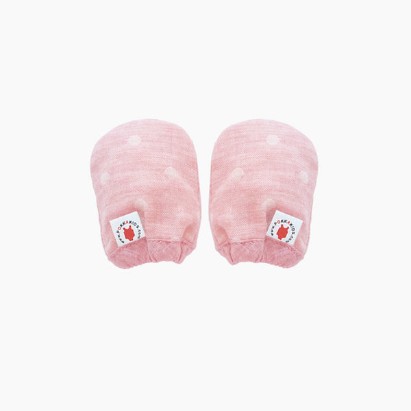 Reversible GOTS Certified organic cotton baby mittens in pink color made for eczema in USA
