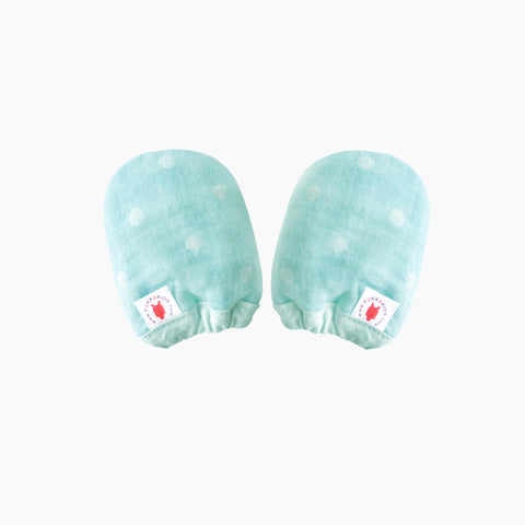 Reversible GOTS Certified organic cotton baby mittens in mint color made for eczema in USA