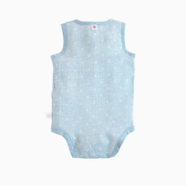 Pokka Kids Baby blue GOTS Certified organic cotton baby bodysuit designed for eczema prone skin