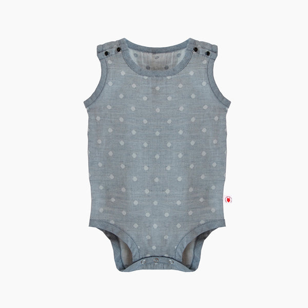 Full open gray GOTS Certified organic cotton baby bodysuit handmade for eczema prone skin