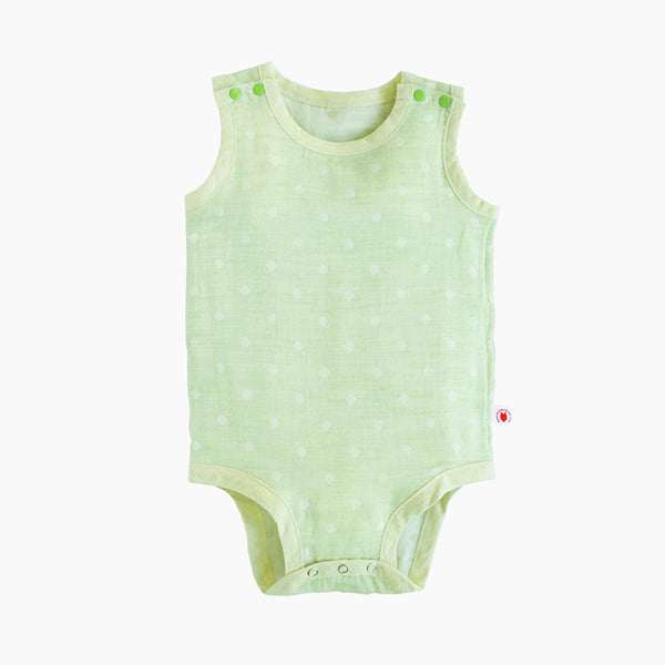 Pokka Kids lime green GOTS Certified organic cotton baby bodysuit designed for eczema prone skin