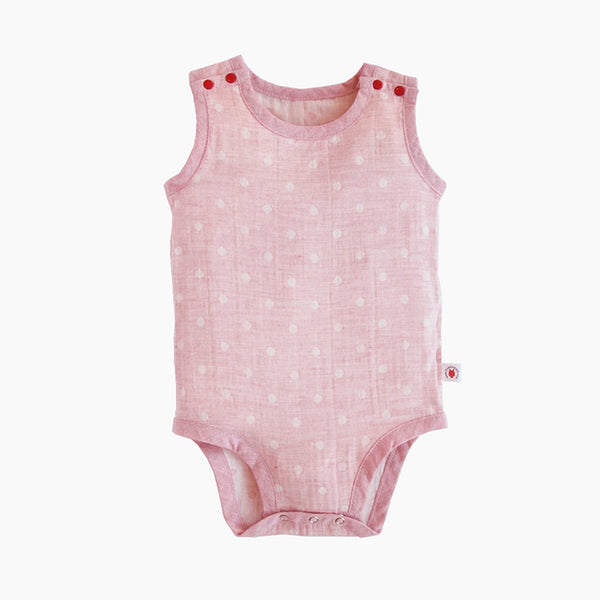 Full open Pink GOTS Certified organic cotton baby bodysuit handmade for eczema prone skin