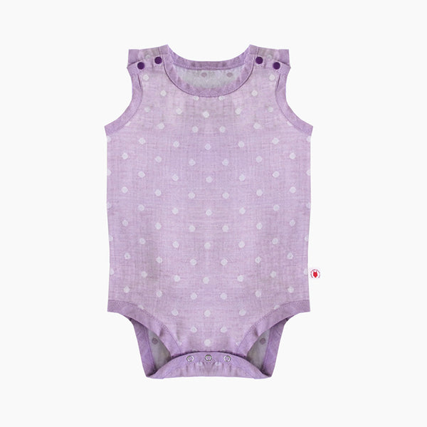 Pokka Kids purple GOTS Certified organic cotton baby bodysuit designed for eczema prone skin