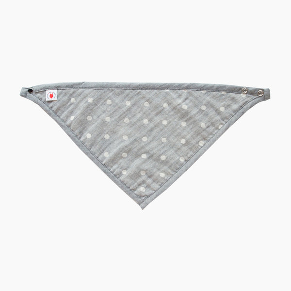 Pokka Kids GOTS Certified organic cotton gray polka dot bandana bib with adjustable snaps in pink good for baby eczema in large size